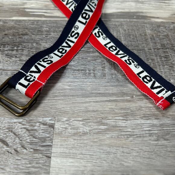 Levi’s Red White Blue Logo Web Belt Vintage Y2K Kid Size 29.5” - Picture 2 of 4